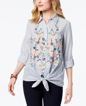 Style & Co Embroidered Tie-hem Shirt, Created For Macy's