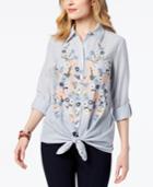 Style & Co Embroidered Tie-hem Shirt, Created For Macy's