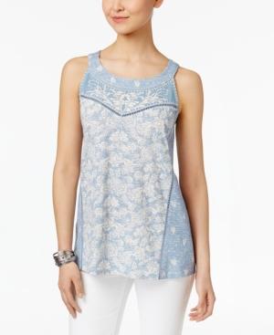 Style & Co Floral-print Embroidered Top, Created For Macy's