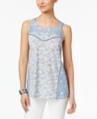 Style & Co Floral-print Embroidered Top, Created For Macy's