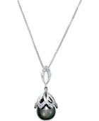 Tahitian Freshwater Pearl (10mm) And White Topaz Accent Pendant Necklace In Sterling Silver