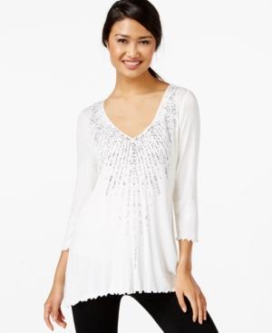 Miraclesuit Long-sleeve Ruffled Beaded Top