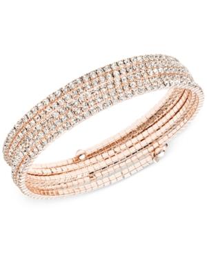 Anne Klein Rose Gold-tone Multi-row Rhinestone Flex Bracelet