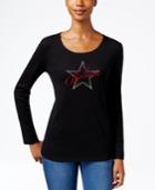 Karen Scott Petite Embellished Believe Graphic Top, Only At Macy's