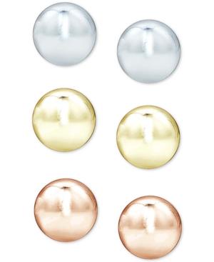 Giani Bernini Tri-tone 3-pc. Set Stud Earrings In Sterling Silver And 18k Gold-plated Sterling Silver