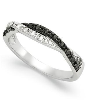 Sterling Silver Ring, Black And White Diamond Weave Ring (1/10 Ct. T.w.)