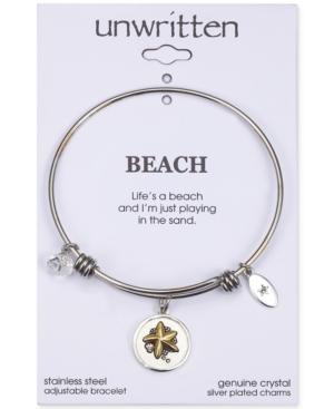 Unwritten Life's A Beach Starfish Charm Adjustable Bangle Bracelet In Two-tone Stainless Steel