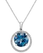 London Blue Topaz (4-3/4 Ct. T.w.) And Diamond (1/6 Ct. T.w.) Pendant Necklace In 14k White Gold