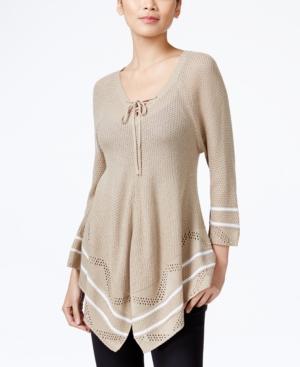 Ny Collection Petite Lace-up Striped Sweater