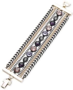 Dkny Tri-tone & Black Rubber Multi-stone Multi-row Bracelet, Created For Macy's