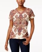 Style & Co Printed Cuffed-sleeve Top, Only At Macy's
