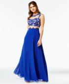 Say Yes To The Prom Juniors' Floral-applique Illusion Gown, A Macy's Exclusive