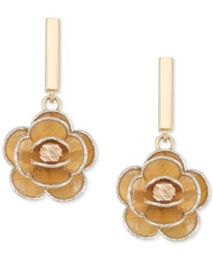 Tri-colour Flower Drop Earrings In 14k Gold, White Gold & Rose Gold