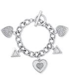Guess Silver-tone Pave Heart Charm Bracelet