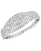 Cubic Zirconia Curved Crisscross Bangle Bracelet In Sterling Silver