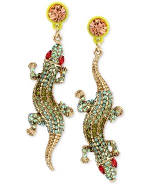 Betsey Johnson Gold-tone Multi-crystal Pave Alligator Mismatch Earrings
