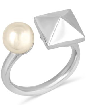 Majorica Silver-tone Imitation Pearl And Pyramid Cuff Ring