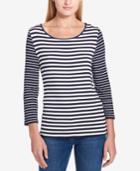 Tommy Hilfiger Striped Grommet-lace Top, Created For Macy's