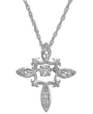 Twinkling Diamond Star Diamond Cross Pendant Necklace In 14k White Gold (1/8 Ct. T.w.)