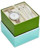Kate Spade New York Women's Holland Gray Leather Strap 34mm Watch & Bangle Bracelets Box Gift Set
