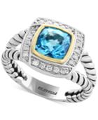 Effy Blue Topaz (1-3/4 Ct. T.w.) & Diamond (1/8 Ct. T.w.) Ring In Sterling Silver & 18k Gold