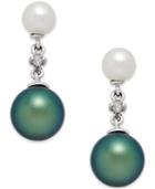 Cultured Freshwater Pearl (5mm And 8mm) And Diamond Accent Drop Earrings In 14k White Gold