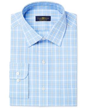 Club Room Men's Estate Classic/regular Fit Wrinkle Resistant Blue Windowpane Dress Shirt, Created For Macy's