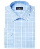 Club Room Men's Estate Classic/regular Fit Wrinkle Resistant Blue Windowpane Dress Shirt, Created For Macy's