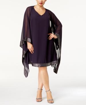 Sl Fashions Plus Size Metallic-trim Chiffon Dress & Cape