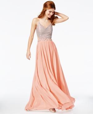 City Studios Juniors' Sequined Lace Open-back Gown