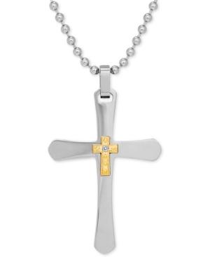 Men's Diamond Accent Two-tone Cross Pendant Necklace In Stainless Steel & 10k Gold