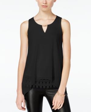 Bcx Juniors' Crochet-trim Asymmetrical-hem Tank Top