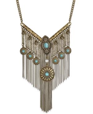 Burnished Gold-tone Turquoise-color Stone Statement Necklace