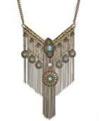 Burnished Gold-tone Turquoise-color Stone Statement Necklace