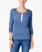 Karen Scott Floral-patch Cardigan, Created For Macy's