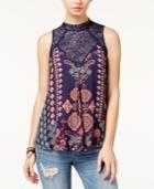 American Rag Juniors' Printed Lace-trimmed Top, Created For Macy's