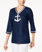 Charter Club Linen Embroidered Tunic, Created For Macy's