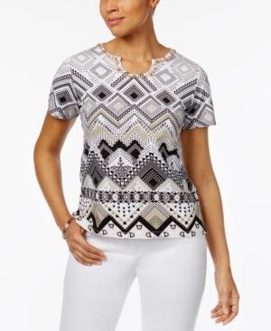 Alfred Dunner Geo-print Beaded Top
