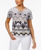 Alfred Dunner Geo-print Beaded Top