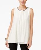 Alfani Petite Embellished-trim Chiffon Top, Only At Macy's