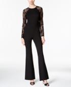 Bar Iii Flared Lace-contrast Jumpsuit, Created For Macy's