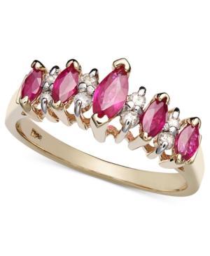 14k Gold Ring, Ruby (7/8 Ct. T.w.) And Diamond (1/8 Ct. T.w.) Band