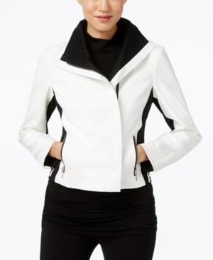 Inc International Concepts Faux-leather Colorblocked Moto Jacket, Only At Macy's