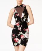Emerald Sundae Juniors' Floral-print Illusion Bodycon Dress