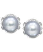 Cultured White South Sea Pearl (11mm) & Diamond (1/3 Ct. T.w.) Stud Earrings In 14k White Gold