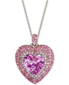 Lab-created Pink Sapphire (6-3/8 Ct. T.w.) & White Sapphire (1/3 Ct. T.w.) Heart 18 Pendant Necklace In Sterling Silver