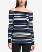 Dkny Striped Off-the-shoulder Top