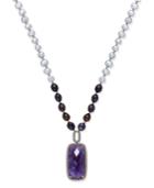 Paul & Pitu Naturally Rose Gold-tone Amethyst And Freshwater Pearl Pendant Necklace