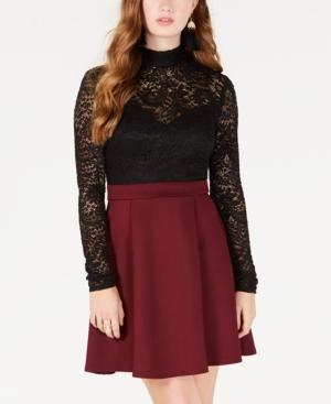 B Darlin Juniors' Lace-top Fit & Flare Dress