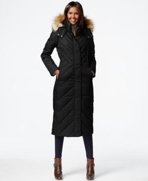 Larry Levine Faux-fur-trim Chevron-quilted Puffer Down Coat